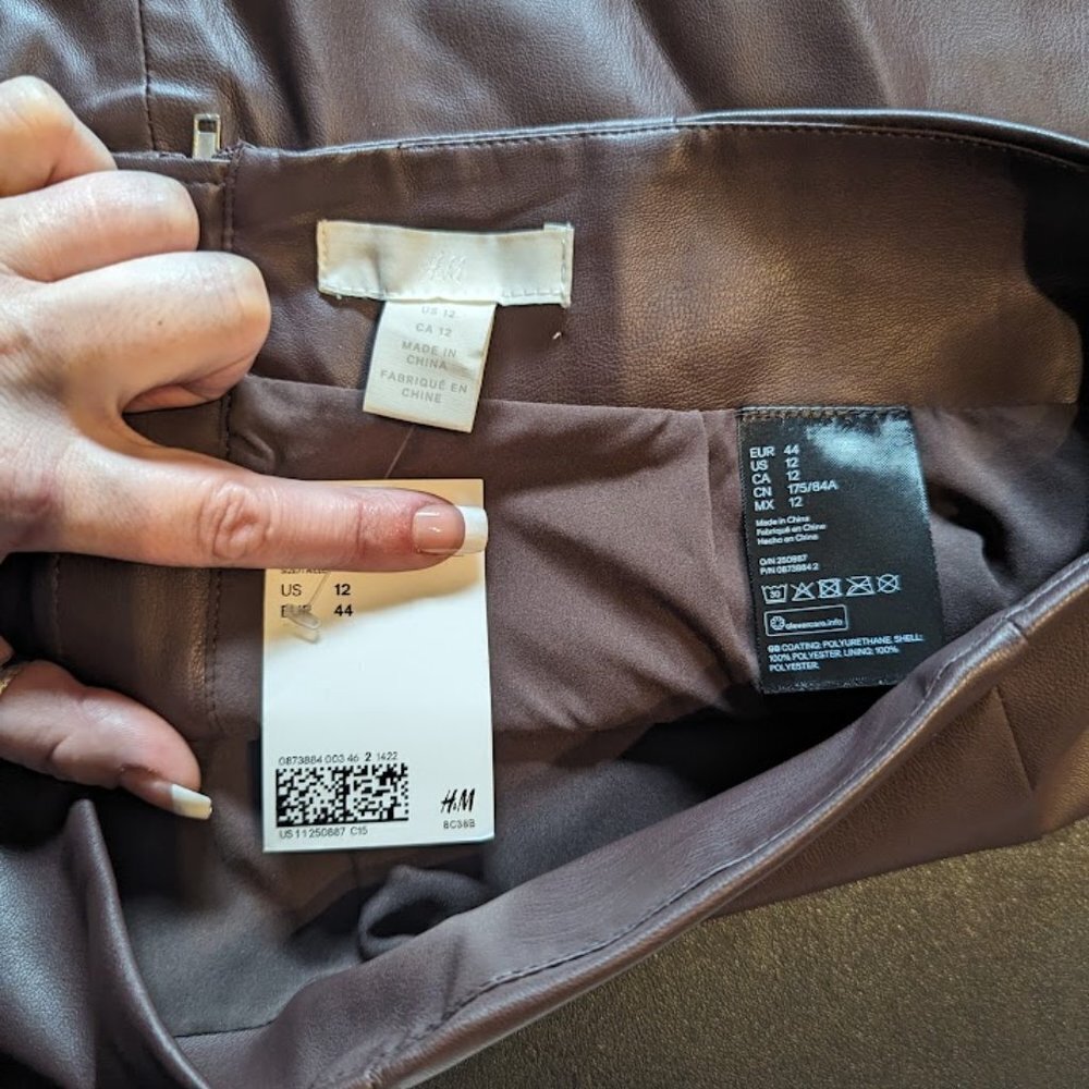 NWT H&M Brown Faux Leather Mini Skirt | Size 12 - Picture 6 of 6